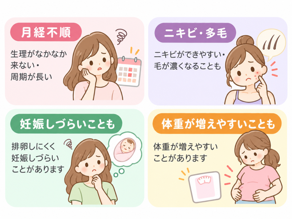 PCOS(多嚢胞性卵巣症候群)のまとめイラスト
